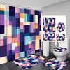 Creative Grid Shower Curtain & Bathroom Set - Vibrant Geometric Design, Machine Washable Polyester, 12 Hooks, Toilet Seat Cover