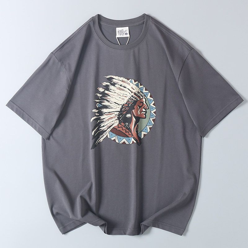 Vintage Trendy Printed Short-Sleeve T-Shirt for Men, Summer Casual Versatile Mercerized Cotton Tee, Export Surplus with Tags Removed