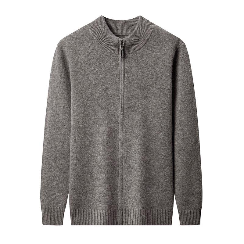 Męski gruby wełniany sweter rozpinany, kołnierz stojący, 520g, gruba gładka tkanina, casualowa ciepła odzież wierzchnia na zimę.