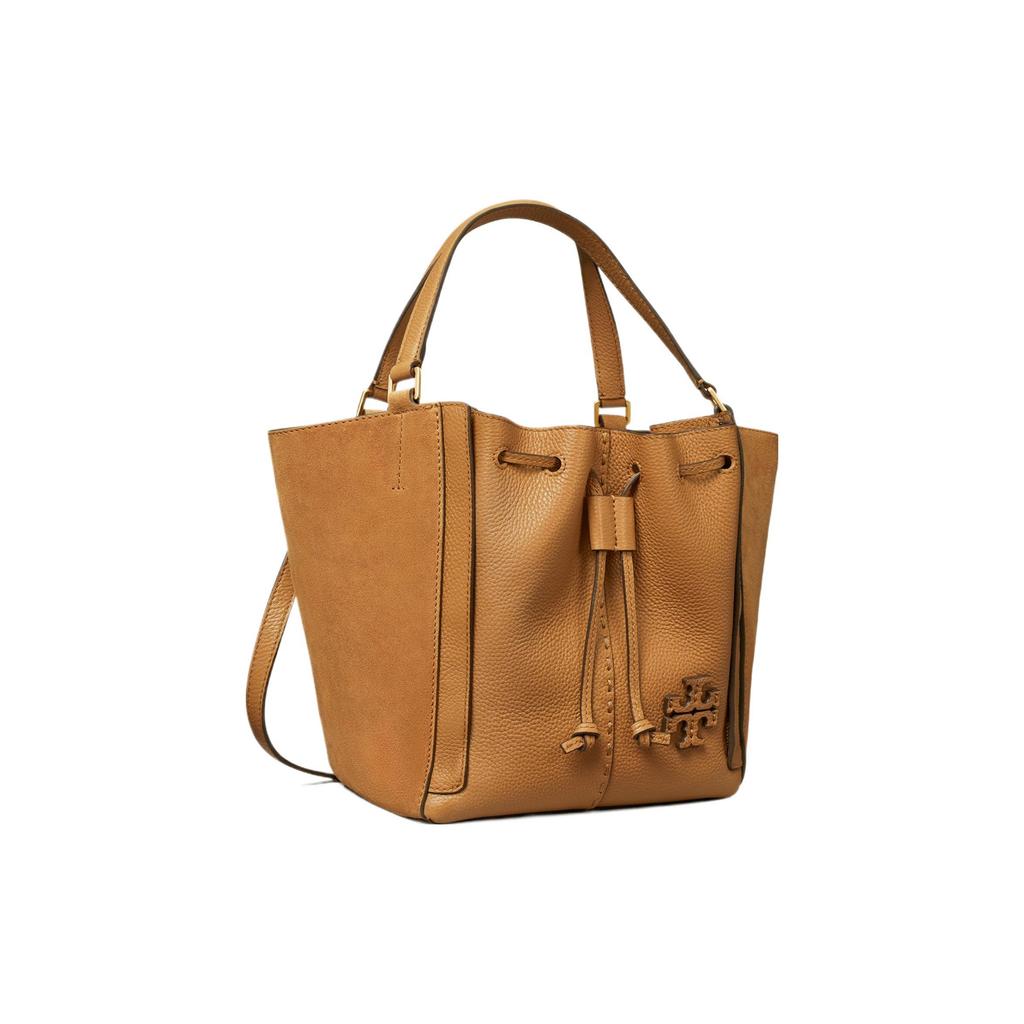Tory Burch Tb McGraw Tunnelzug Wildleder Eimer-Tote Einkaufs-Crossbody-Handtasche Mittelgroß Damen-Tote Tiramisu-Braun 88135-227