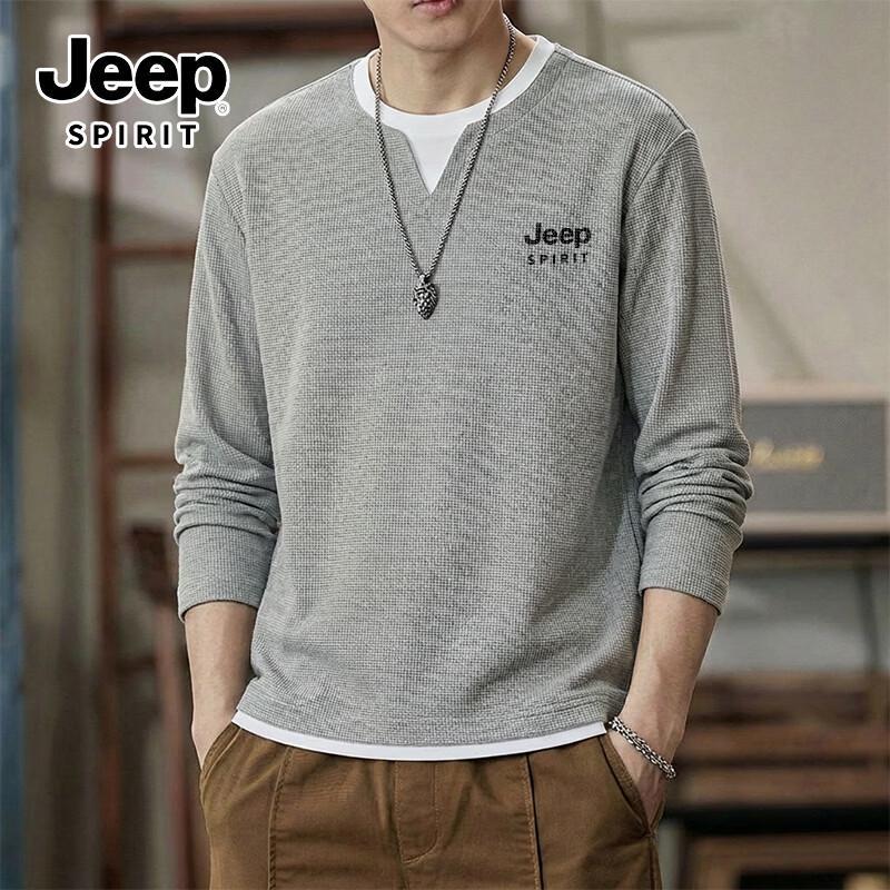 JEEP SPIRIT Men s Faux Two-Piece Waffle Knit Long-Sleeve T-Shirt XL