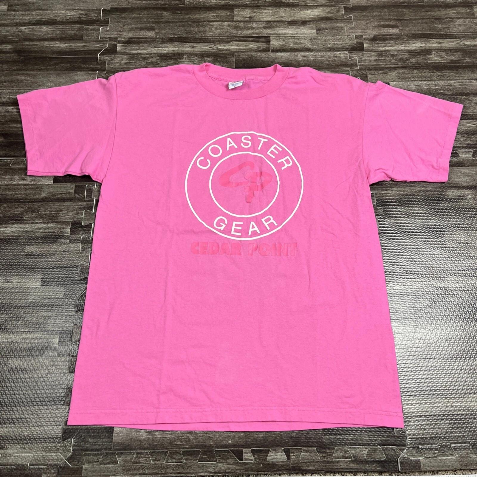 

Vintage 90s Cedar Point Coaster Gear Graphic Tshirt Pink Single Stitch XL USA 3XL