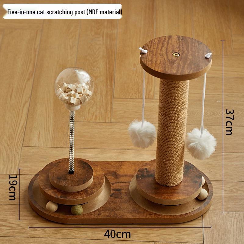 Vertical Cat Scratcher Tree with Teasing Stick and Nail Sharpening Toys for Self-Entertainment