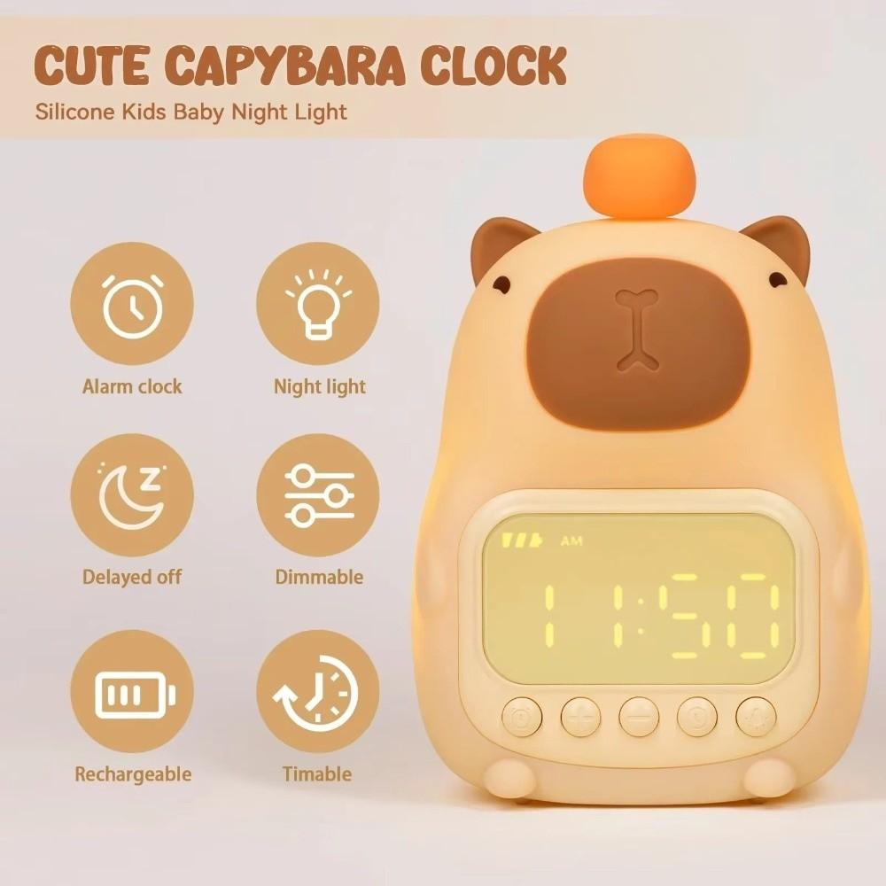 Cartoon Capybara Night Light Silicone Bedside LED Clock Capybara Alarm Clock  Bedroom