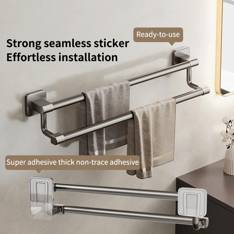 Towel Holder Self-adhesive Double Layer Bathroom Towel Rack No Drilling Towel Bar Kitchen Storage Rack Bathroom Organizer