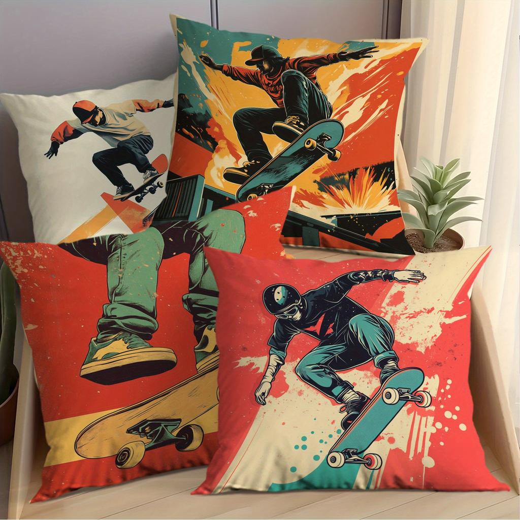 Skateboard Art Dynamic Illustration printing pillow cover Short plush Suitable living rooms bedrooms sofas throw cushion cover