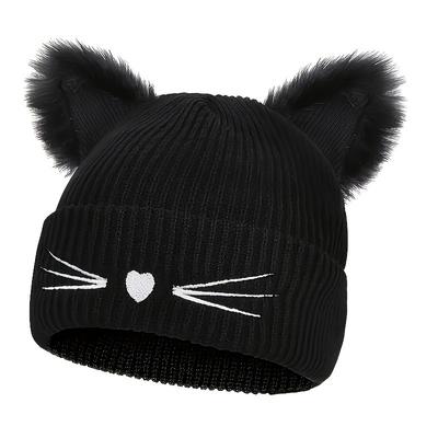 JYL TS DIY Cat Ear Knit Hat Cute Winter Beanie Hat Acrylic