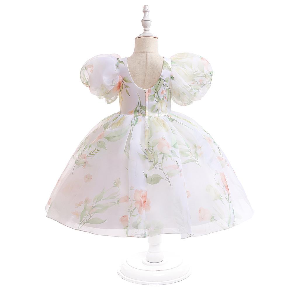 Girls' Dress  Puff Sleeve Princess Dress Children's Floral Dress Mesh Fluffy Dress