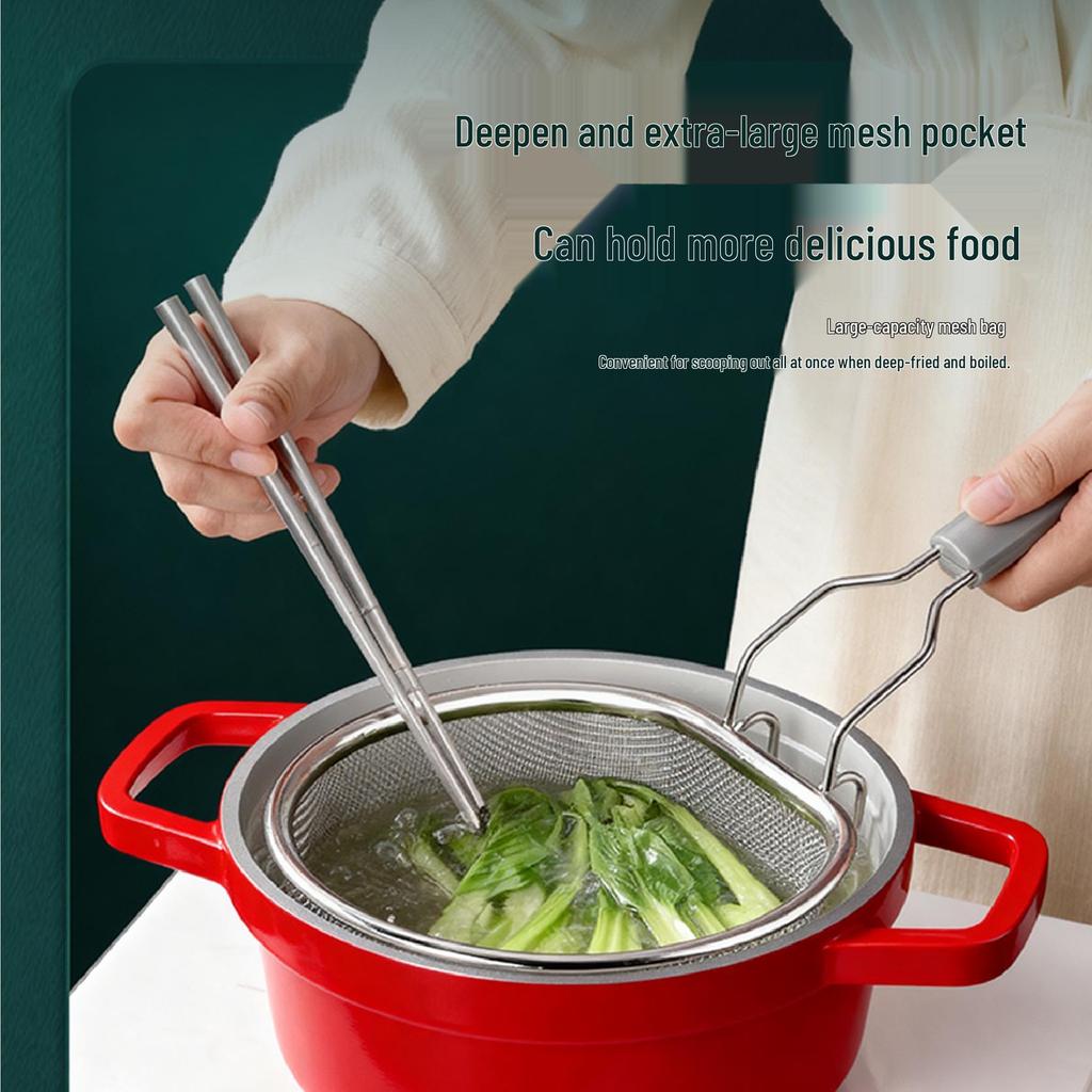 304 Stainless Steel Skimmer Fine Mesh Fryer Basket Oil Strainer Noodle Colander