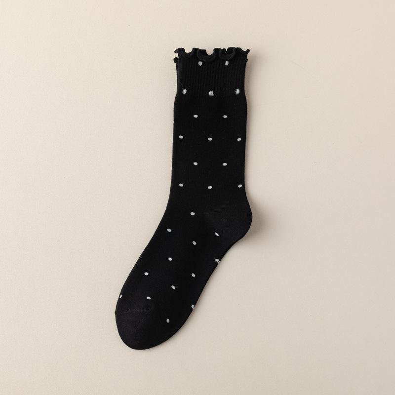 5/10 Pairs Ear Shaped Hem Socks for Women Spring Autumn Polka Dot Girl Instagram Style Cute Polka Dot Sweat Absorbing Mid Calf Socks and Pile Socks