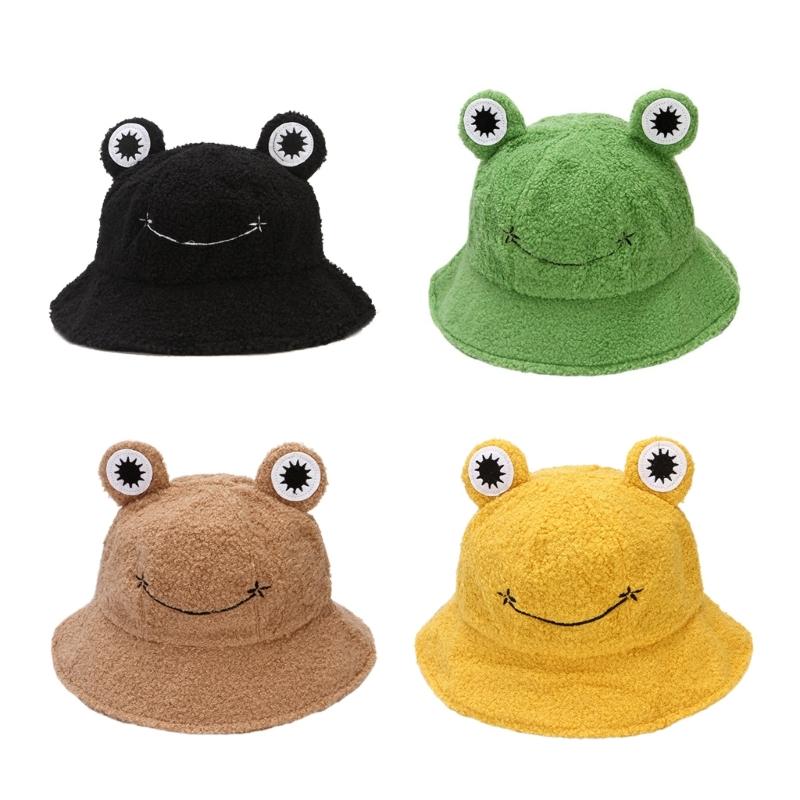 Winter Bucket Hat Polyester Plush Fisherman Caps for Women Men Keep Warm Cute Cartoon for Frog Style Trendy Accessories