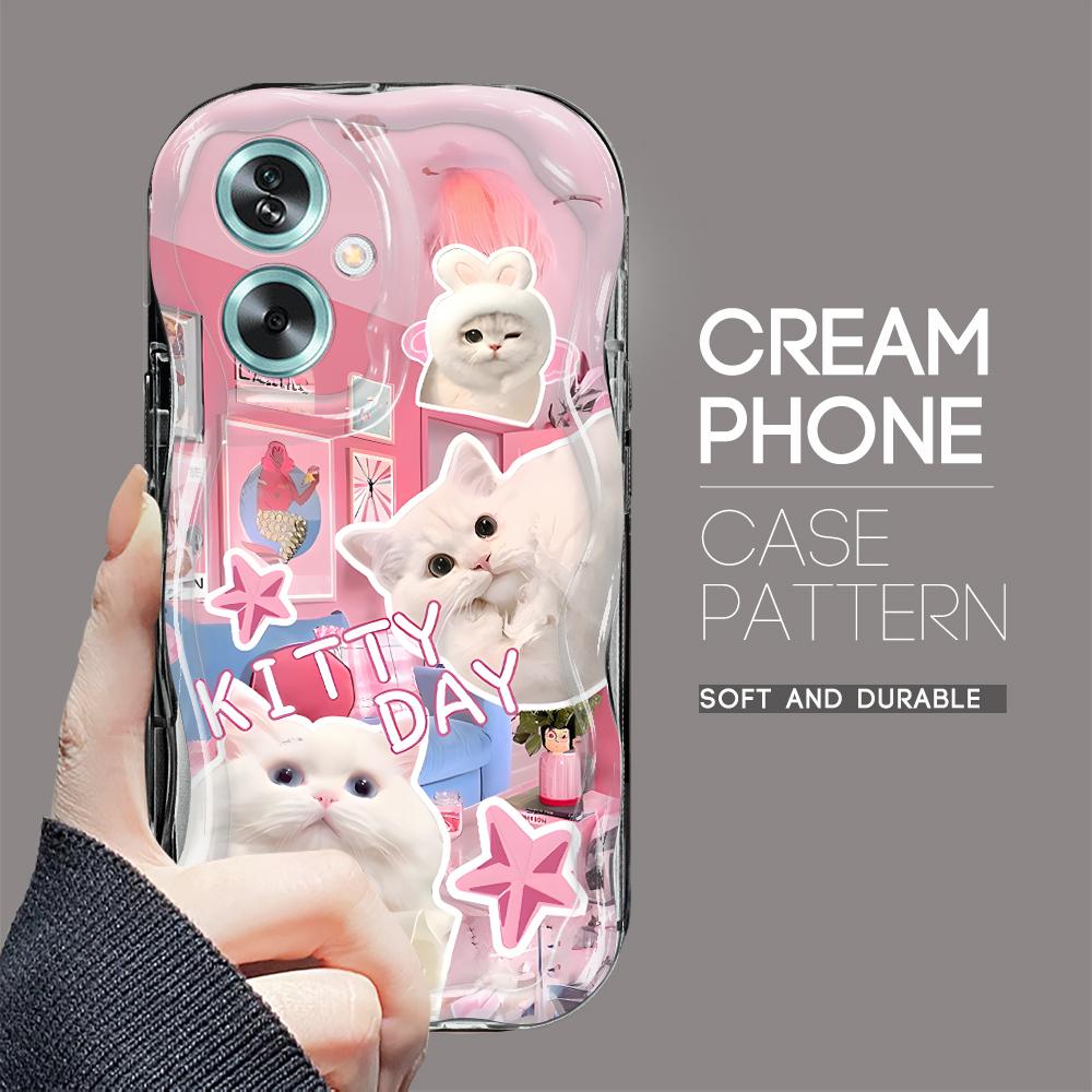 Cute Cartoon Pattern Cream Texture Casing Wavy Edge Soft Silicone Cover Phone Case for OPPO Reno Realme