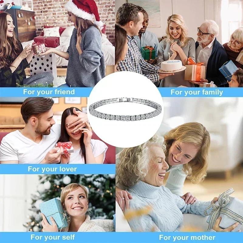 925  Silver Rose Gold Tennis Bracelet Sparkling Crystal Cubic Zirconia Hip-Hop Luxury Women's Jewelry Surprise Gift