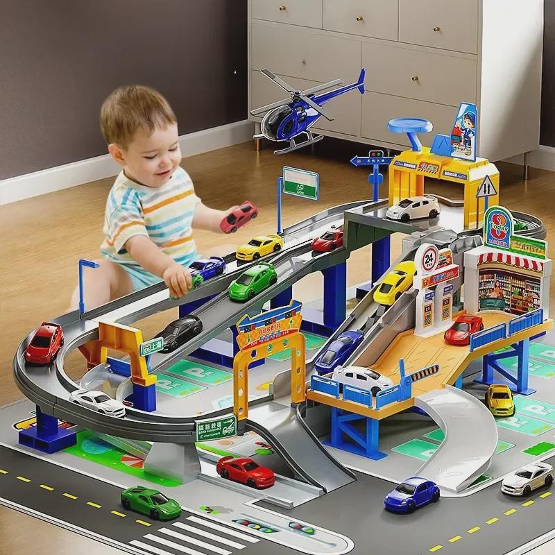Elektrisches Stadtbahn-Parkset für Kinder - Mehrschichtige interaktive Spielzeug-Geschenkbox
