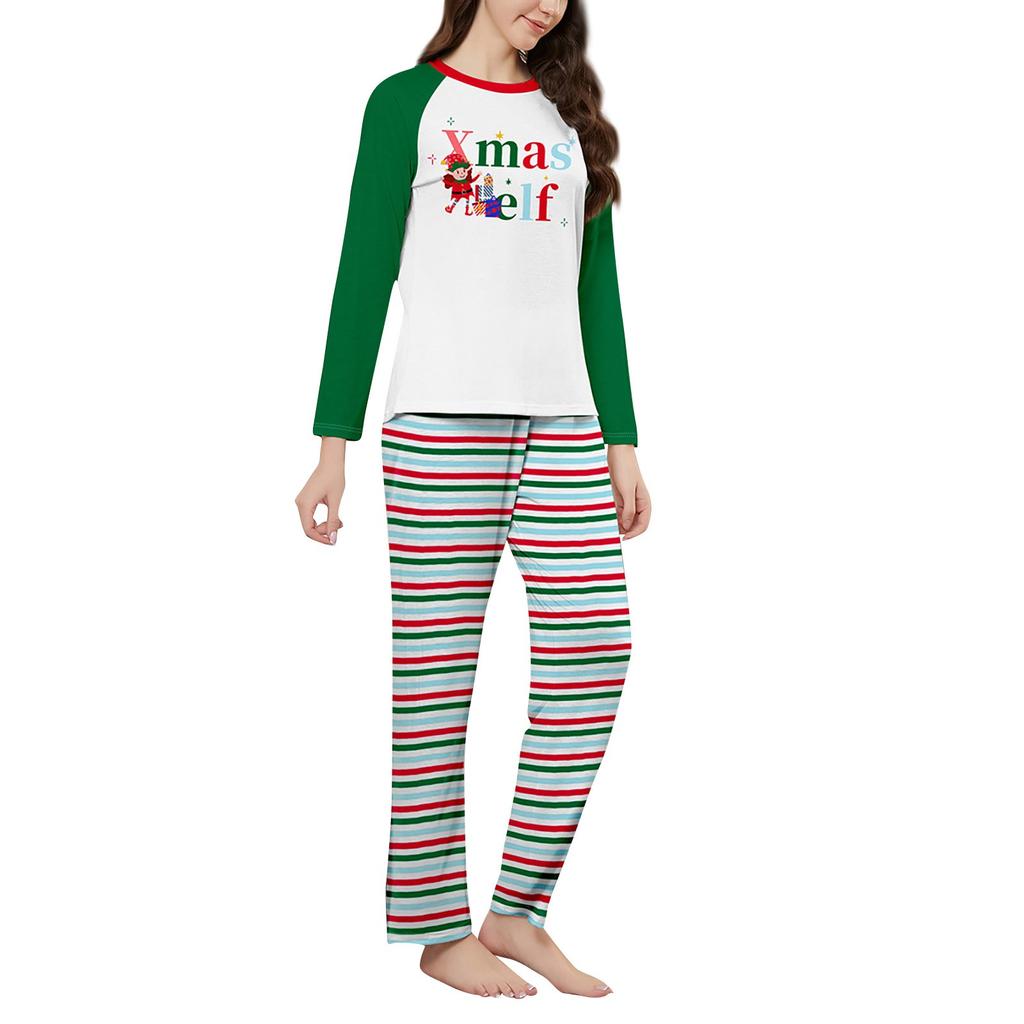 Christmas Parent-child Outfit Letter Print Long-sleeved Trousers Pajamas Set Striped Color Matching Home Clothes