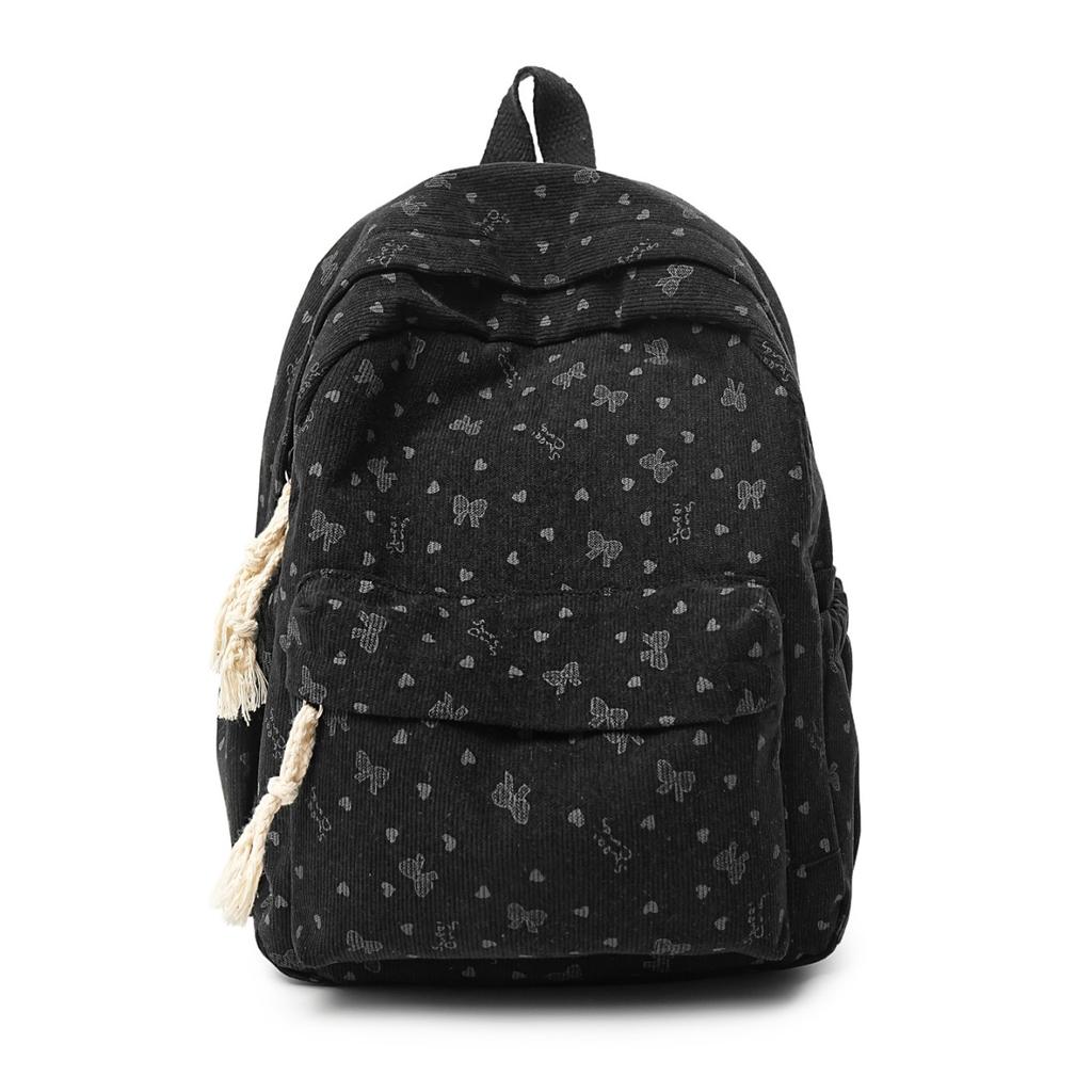Schoolbag New Corduroy Bow Printed Backpack Casual Student School Bag Junior High School Student School Bag Travel Backpack
