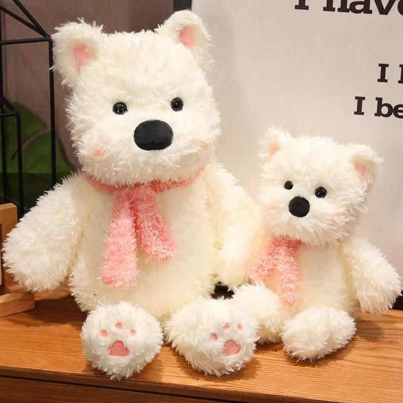 Highland White West Terrier With Scarf Plush Toy Stuffed Animal Doll Decoration