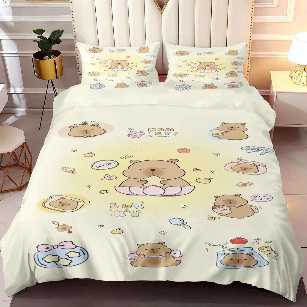 Capybara Anime Home Bedroom Comforte Nordic polyester material suitable for children and adults 3-piece set