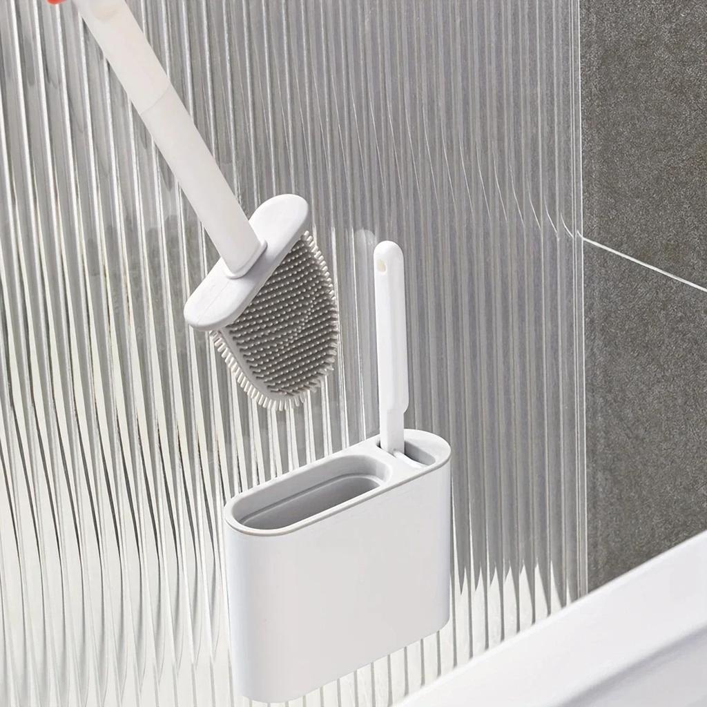 Silikon-TPR-Toilettenbürste und Halter, WC-Bürste mit Halter-Set, Wand-Hängetoilettenbürste, Silikonborsten für den Boden