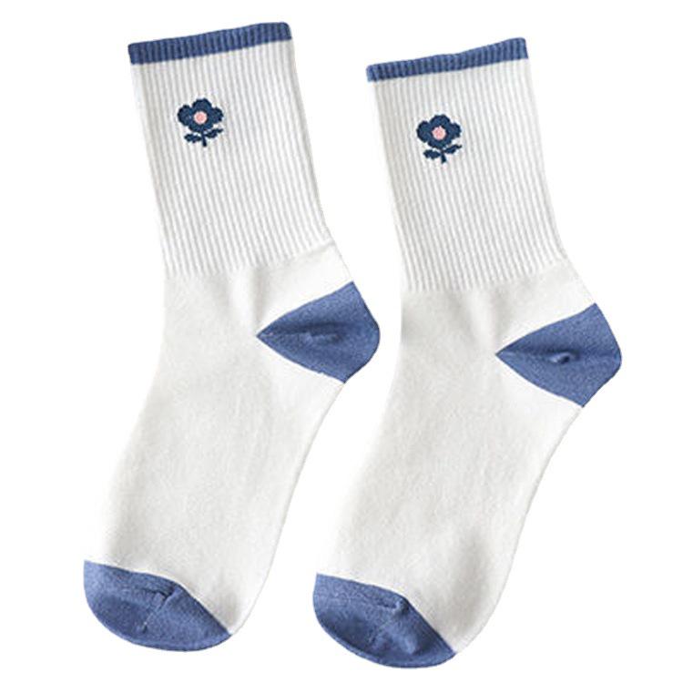 Blue Women's Mid-Calf Socks with Cute Cartoon Bear Design - Korean Style, Trendy for All Seasons