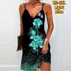 Damenmode Sexy 3D Golden Champagne Rose Print Trägerloses Kleid Loses Leibchenkleid mit V-Ausschnitt