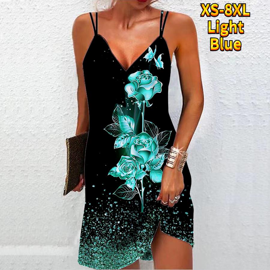 

Женское модное сексуальное платье без бретелек с 3D золотым принтом шампанского и розы, свободное платье-бретелька с v-образным вырезом L синий