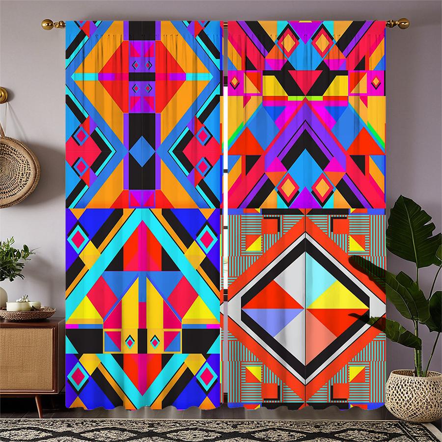 

Colorful Diamond Shaped Printed Curtains Pole Bag Christmas Decorations Daily Home Room Curtain Made Of Polyester Washable W100*H70(CM)-Rod Pocket&1PCS