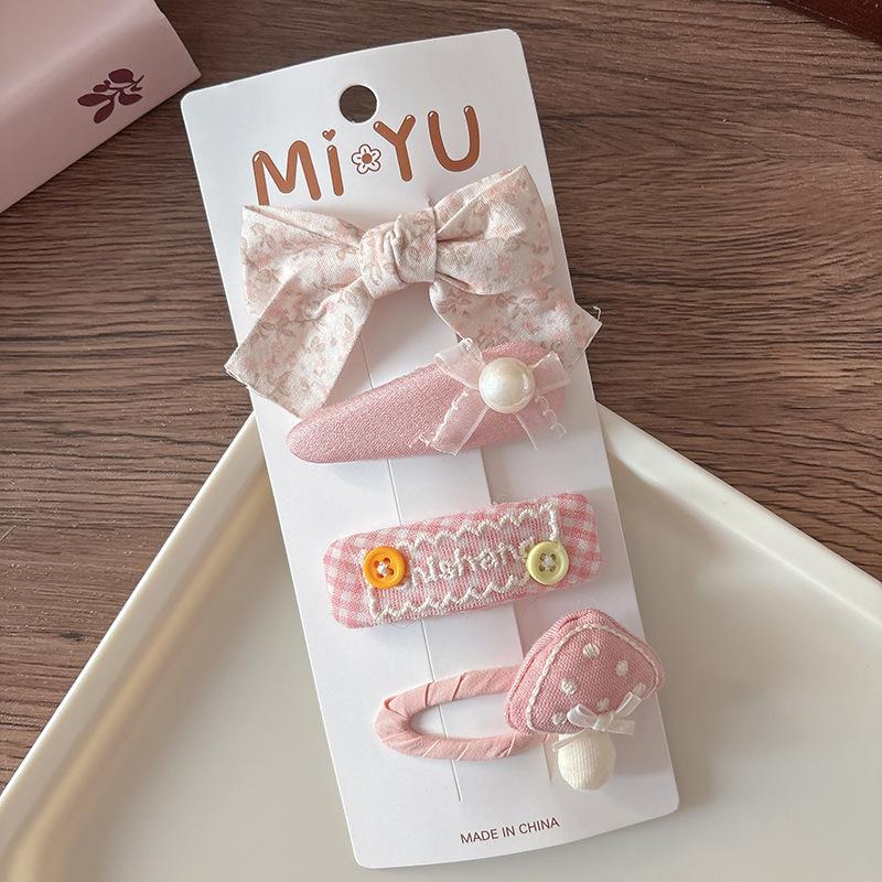 4pcs/set Pink Hairpins Sweet Fabric Bow Children's Hair Clips Hairgrips Girls Bangs Side BB Clip Kids Headwear Hair Accessories