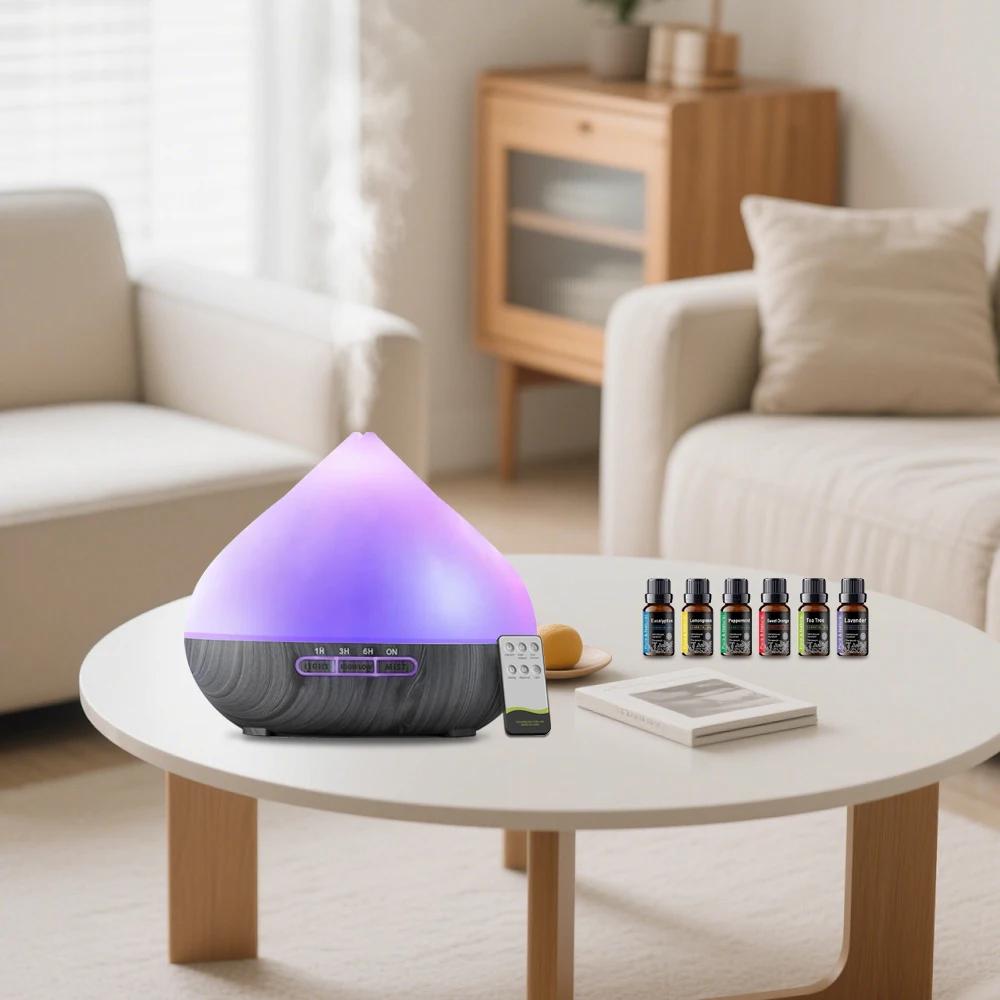 

500ml Ultrasonic Essential Oil Diffuser, Smart Remote, Multicolor LED, Whisper Quiet Humidifier, 6 Oils Included 500ml