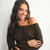 Y25TP365 Women's One-Shoulder Batwing Sleeve Waist-Cinched Solid Color Autumn Pullover Top