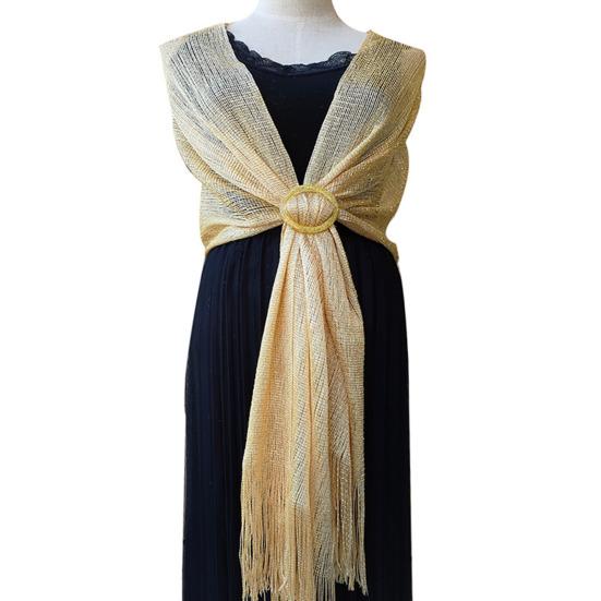 

Металлическая шаль с блестящим сиянием, женская, сверкающая накидка с кисточками, дизайн в виде ведра, шаль для торжественных случаев, универсальная вечерняя шаль S