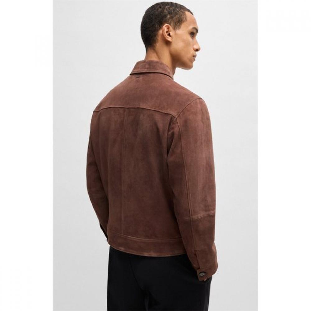 BOSS Regular Fit Soft Suede Jacket Zip Front Dark Brown 50528014204 