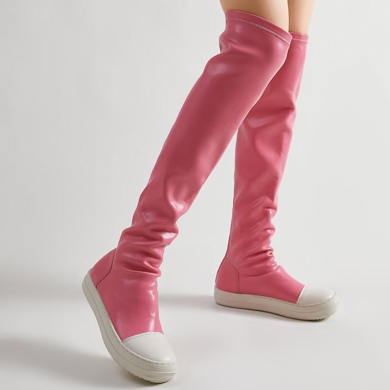 Stretch Over Kne Støvletter Kvinner Tykk Såle Plattform Høydeøkende Designer Lange Støvletter Stor Størrelse Alt Match Botas Casual
