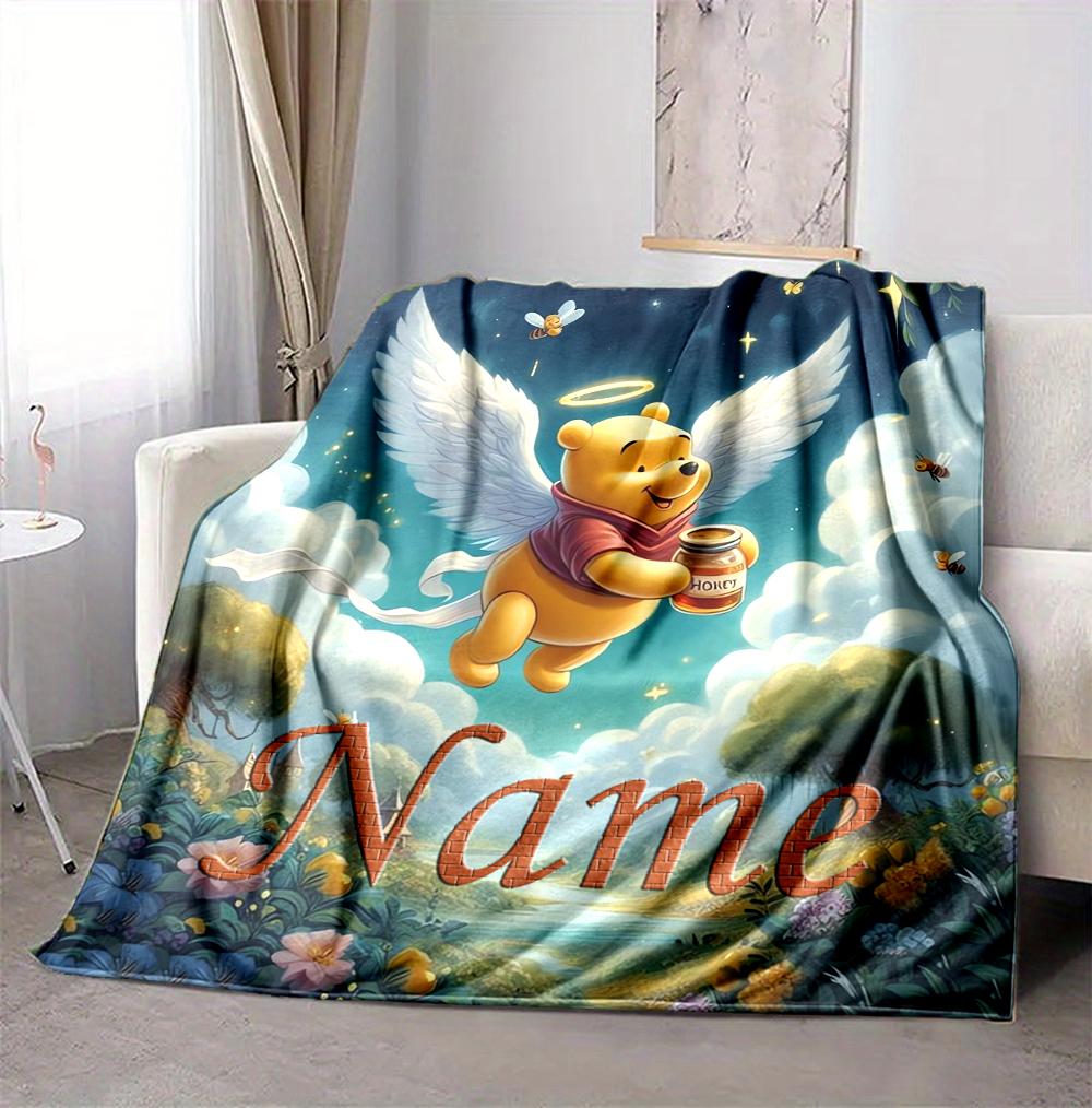 Custom Name Winnie Pooh Flannel Blanket Throw Blanket Soft Warm Sofa Bed Decor Unique Gift