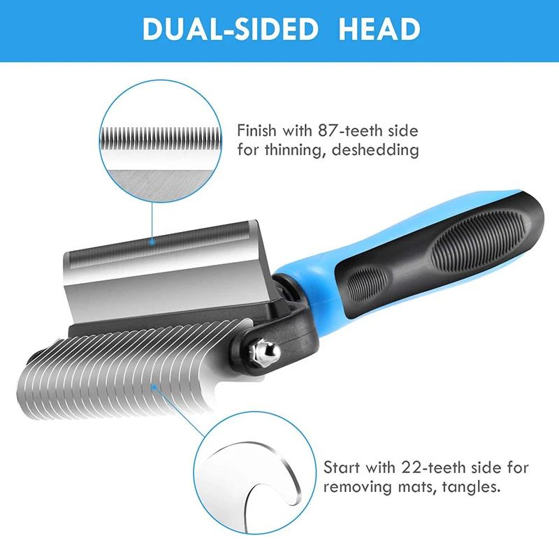 Profesionální hřebeny pro psy 2 v 1 Hrábě Bezpečný oboustranný Pohodlná rukojeť Kartáč pro péči o domácí mazlíčky Pro psy Kočky Snadno odstraňuje uzly a zacuchané chlupy