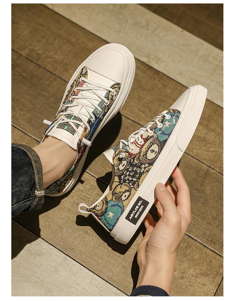 Men's Breathable Cartoon Bear Trendy Low-Top Casual Shoes - Four Seasons Wear-Resistant Flat Sneakers