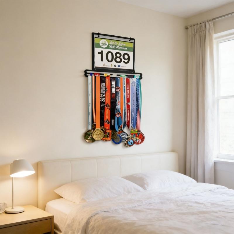 High Strength Iron Sport Medals Display Rack Wall Mounted Medals Hanger with PVC Bags Decorative Race Medals Holder