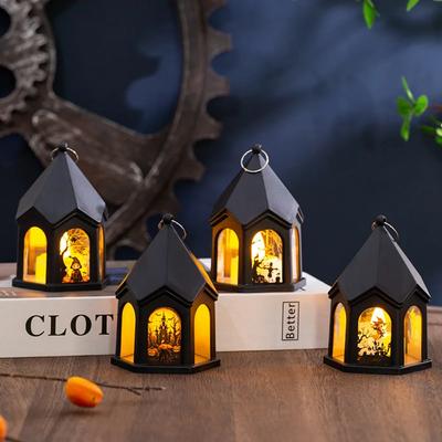 Halloween Kürbislaterne, Tragbare Kinderlaterne im Burgstil für Halloween, Halloween Hängedekoration und Requisite