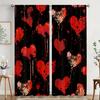 2 Stück Rot und schwarz gesprenkelte Tinte Liebesvorhänge Valentinstag-Thema Wohnzimmer Schlafzimmer Stangentasche Fensterdekoration