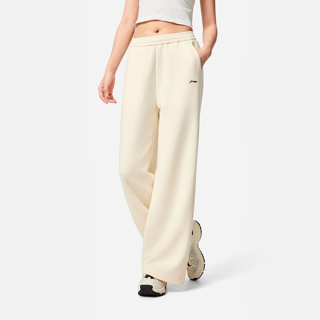 Li-Ning Simple Versatile Solid Color Mid Waist Casual Straight Leg Knitted Sports Pants Women bottoms AKLV970-5