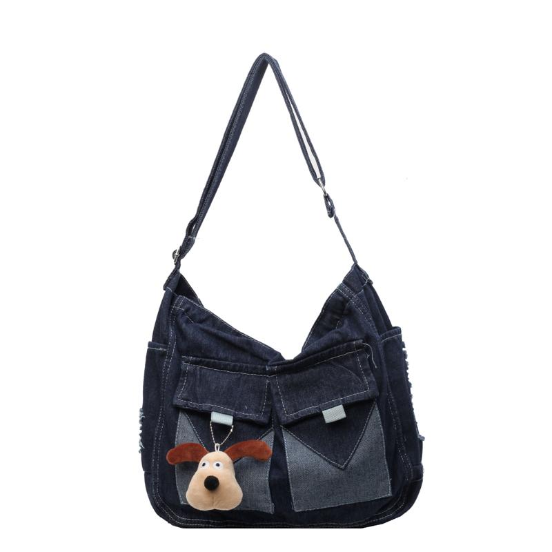 

Джинсовая сумка Большая вместительная сумка Женская сумка через плечо Студенческая сумка через плечо темно-синий