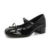 Ladies Shoes On Sale 2025 Mary Janes Women's High Heels Round Toe Bow Tie Dress Pumps Women Buckle Strap Crystal Med Heel Shoes