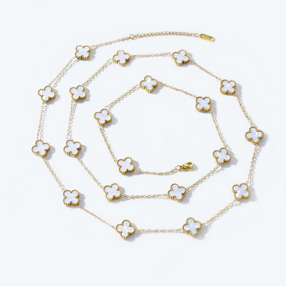 

Ожерелье-подвеска «Счастливый четырехлистный клевер», цепочка для свитера, женская мода, универсальная длинная цепочка на ключицу, двусторонняя ювелирная бижутерия из ракушек 13MM-90CM-small