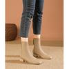 French Small Short Boots Women's Spring and Autumn Single Boots 2024 New Low-heeled Medium Boots Temperament Square Head Thick Heel Thin Boots