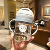 250Ml Cartoon Pattern Outdoor Child Drinking Bottle Straw Cup With Suction Ball For Kids Training Portable Handle Water Bottle