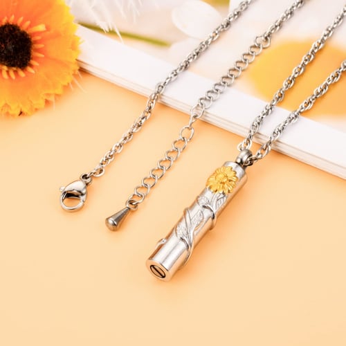 Sunflower Cremation Pendant, Memorial Pendant Necklace for Women, Gold Flower, Waterproof, Hypoallergenic, Cremation Jewelry, Urn