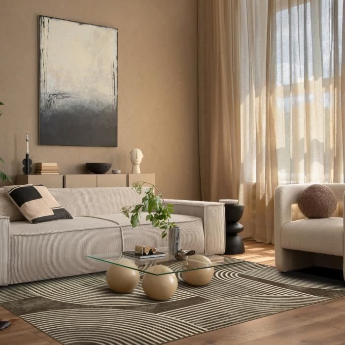 Tapis - THE DECO FACTORY - HAPPY - 190x240 cm - Design scandinave - Couleur taupe