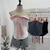Vietnamese Bow Tie Lace-Up Strapless Color-Block Camisole with Waist-Cinching and Chest Pads