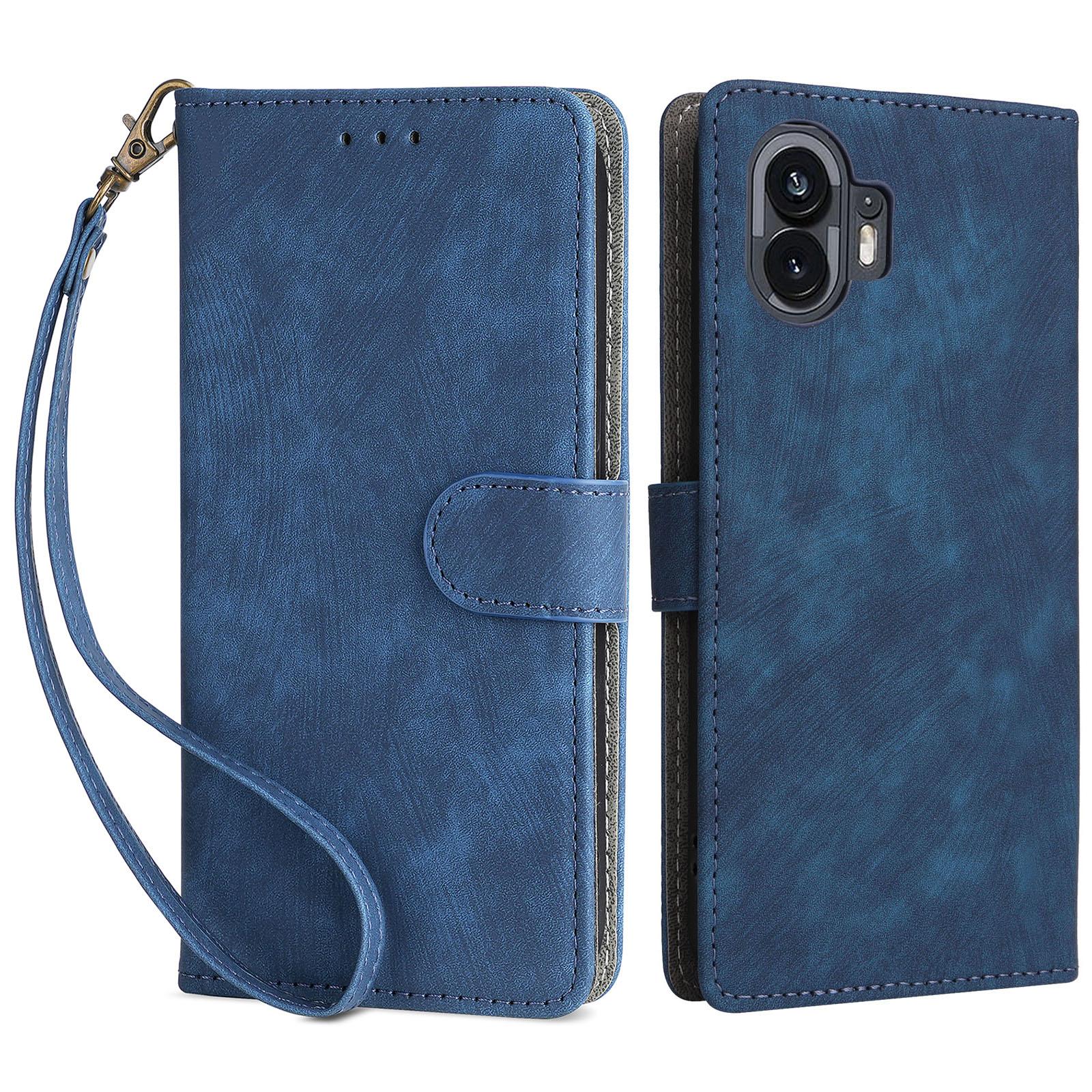 

For Nothing Phone (2) Anti-drop Phone Case RFID Blocking Leather Wallet Stand Cover with Strap Blue