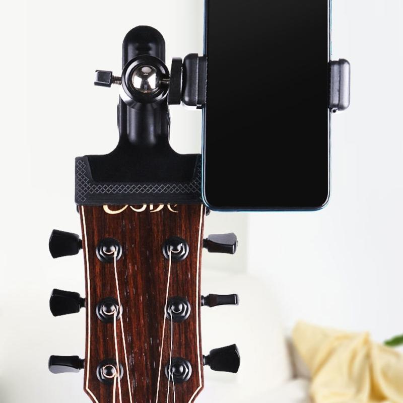 Držák na mobilní telefon na kytaru, Klipový držák na hlavu kytary pro telefon 5,5-7,5 cm